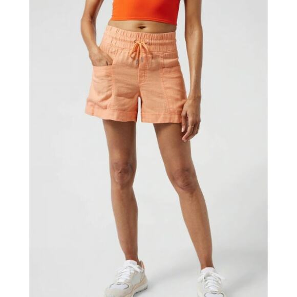 Athleta Light Orange Elastic Waist Drawstring Cabo Linen 4” Short Womens Size 6 - Picture 1 of 7